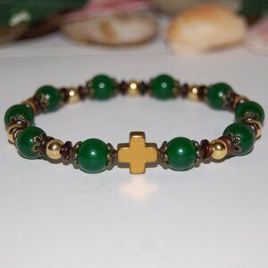 Cross Bracelet,Rosary Bracelet,Jade Bracelet,Cross Rosary Bracelet,Green Jade